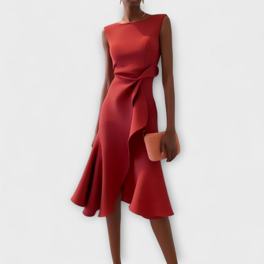 Kiara – Vestido midi asimétrico drapeado