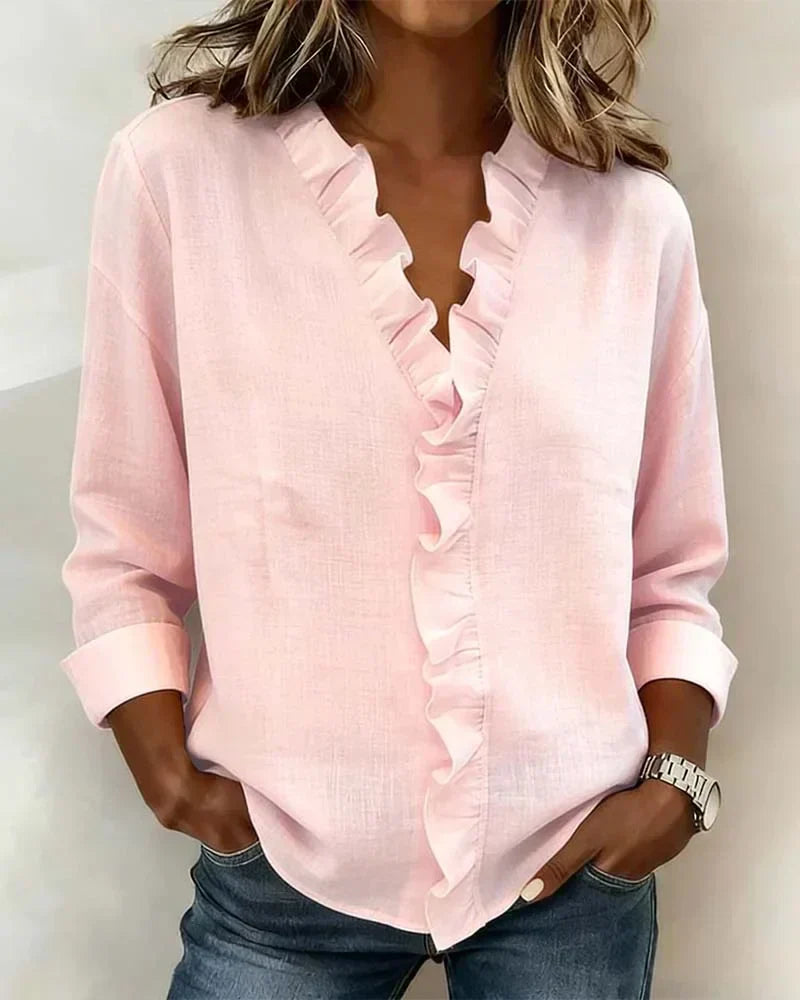 Indie · Blusa con volantes y cuello en V