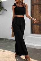 Vania - Conjunto de top fruncido y pantalón