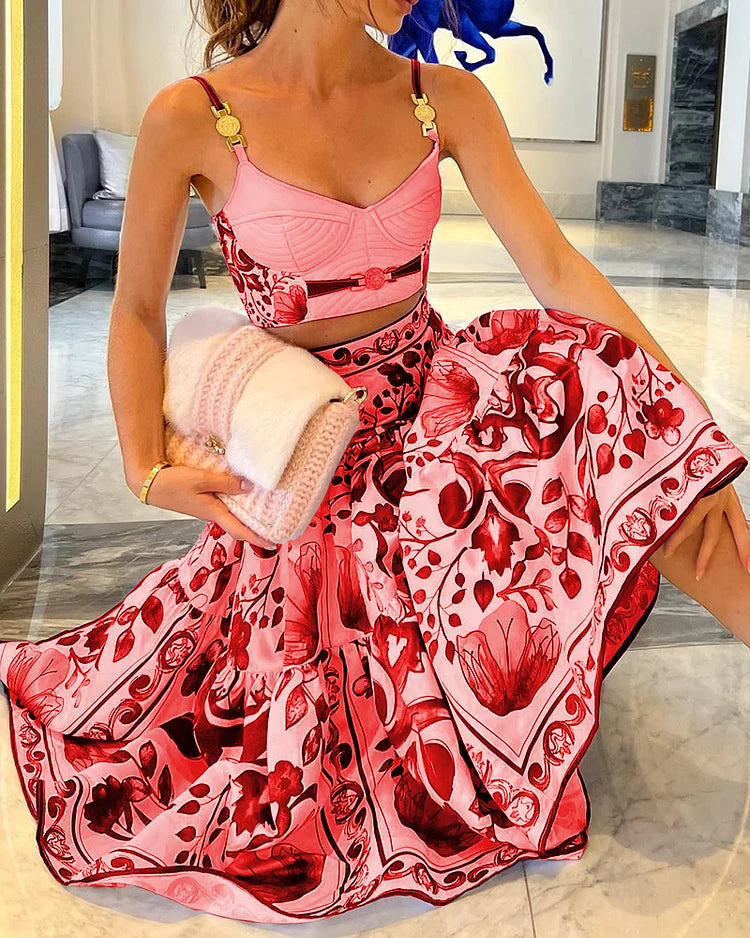 Cloe - Conjunto top y falda estampada