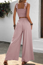 Vania - Conjunto de top fruncido y pantalón
