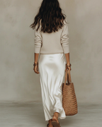 Elena - Vestido midi satinado con jersey incluido.