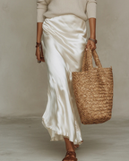 Elena - Vestido midi satinado con jersey incluido.
