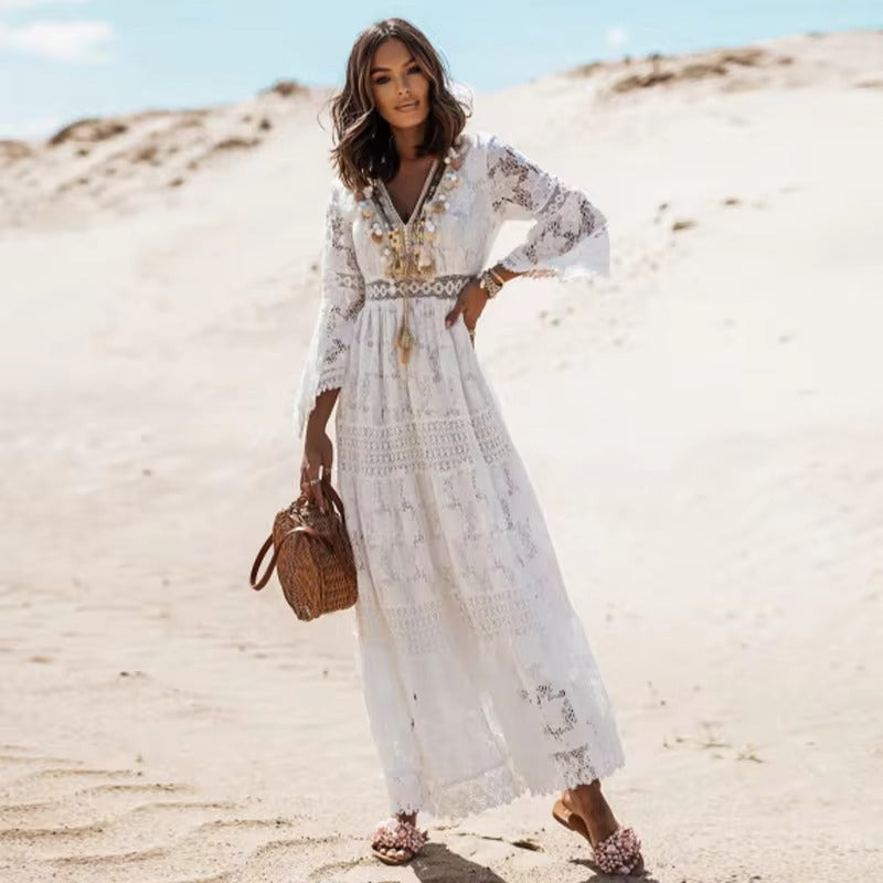 Renée - Vestido Ibicenco con Mangas de Encaje