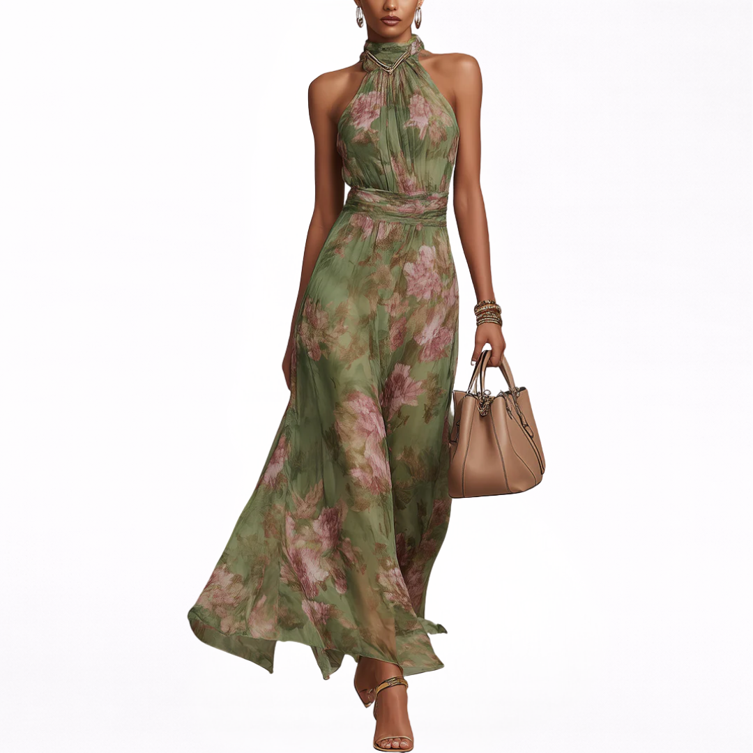 Livia | Vestido maxi halter floral.