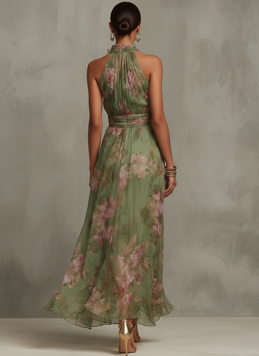 Livia | Vestido maxi halter floral.