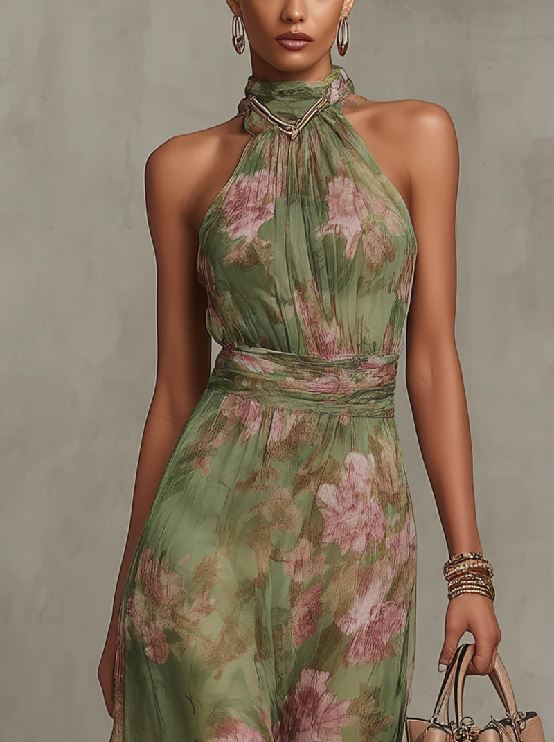 Livia | Vestido maxi halter floral.