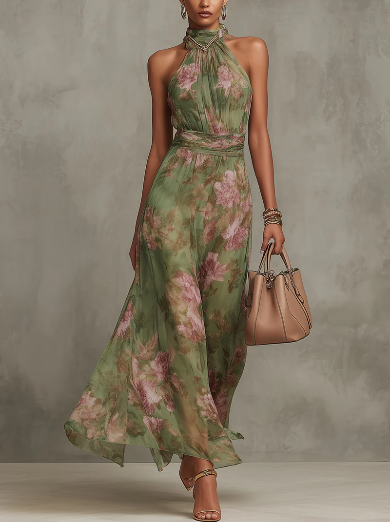 Livia | Vestido maxi halter floral.
