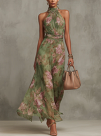 Livia | Vestido maxi halter floral.