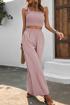 Vania - Conjunto de top fruncido y pantalón