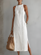Bianca | Vestido midi de lino con cuello mao.