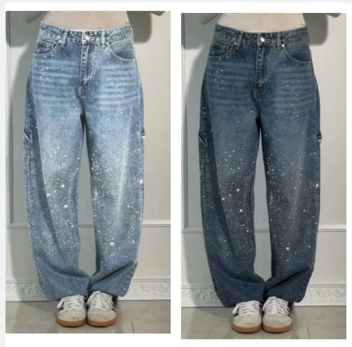 Vaqueros de mujer con adornos de bisutería: pantalones cómodos y casuales para el día a día y el tiempo libre ✨👖