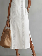 Bianca | Vestido midi de lino con cuello mao.