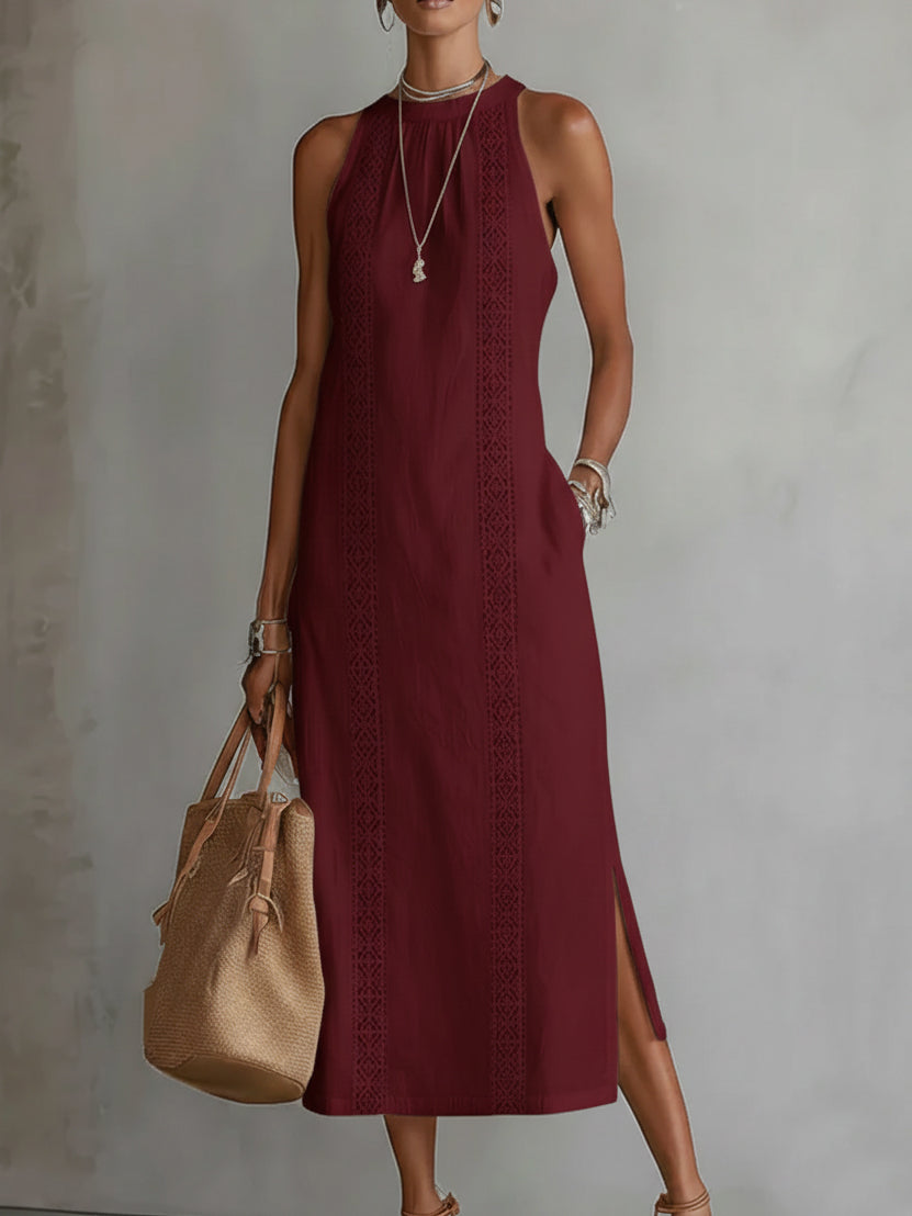 Bianca | Vestido midi de lino con cuello mao.