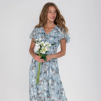 Graciela - Vestido largo de manga corta con estampado floral