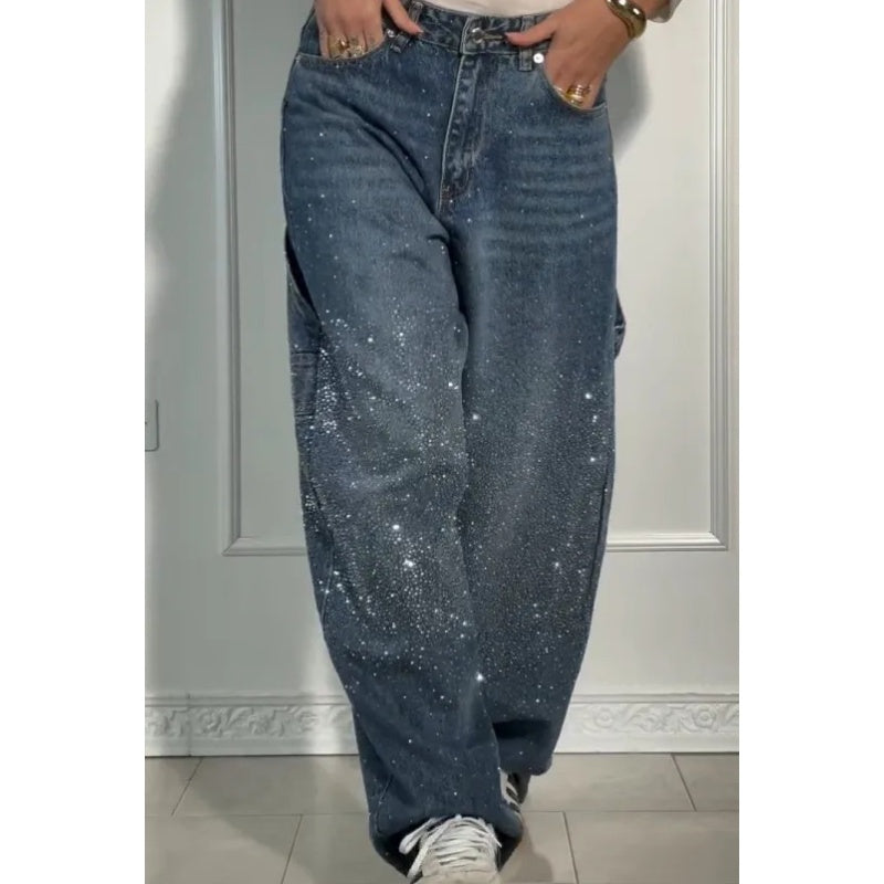 Vaqueros de mujer con adornos de bisutería: pantalones cómodos y casuales para el día a día y el tiempo libre ✨👖