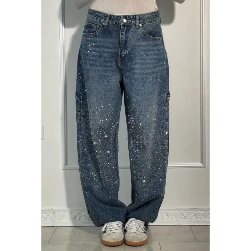 Vaqueros de mujer con adornos de bisutería: pantalones cómodos y casuales para el día a día y el tiempo libre ✨👖