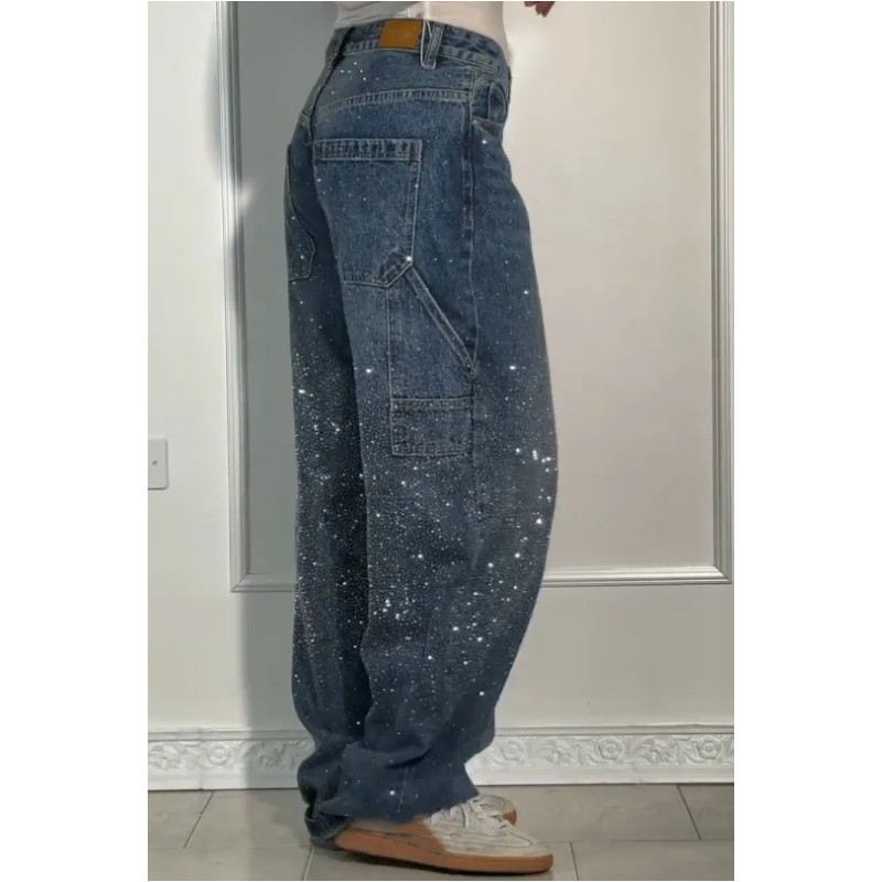 Vaqueros de mujer con adornos de bisutería: pantalones cómodos y casuales para el día a día y el tiempo libre ✨👖