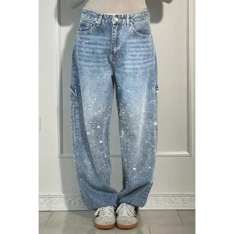 Vaqueros de mujer con adornos de bisutería: pantalones cómodos y casuales para el día a día y el tiempo libre ✨👖