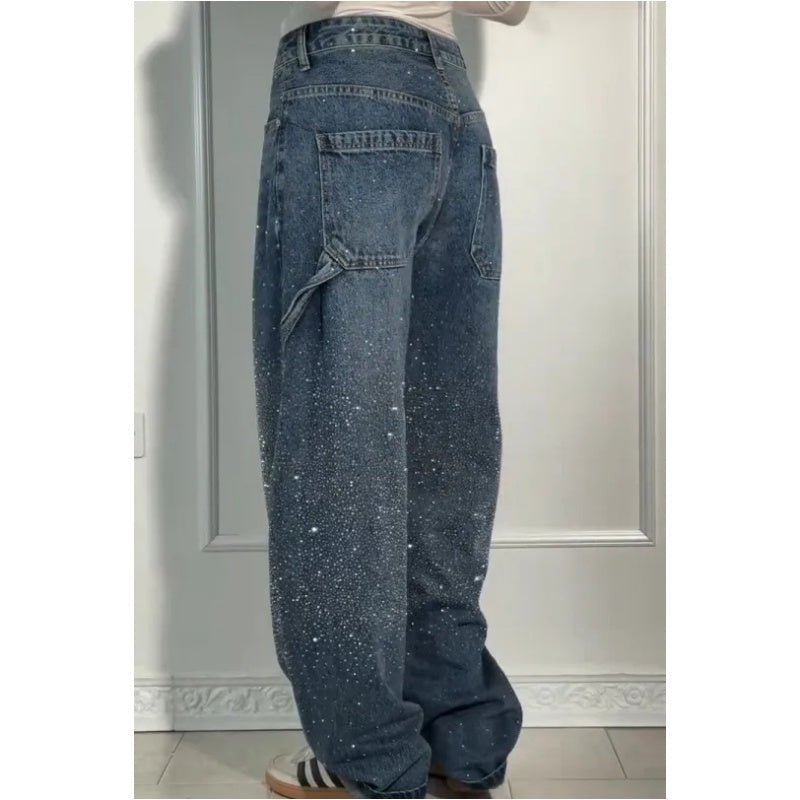 Vaqueros de mujer con adornos de bisutería: pantalones cómodos y casuales para el día a día y el tiempo libre ✨👖